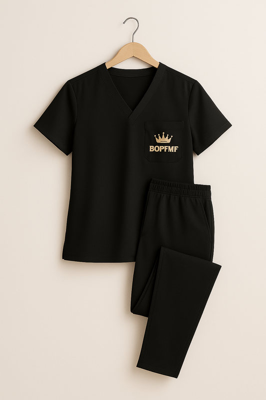 “Crowned Care” BOPFMF Scrub Set – Luxe Black